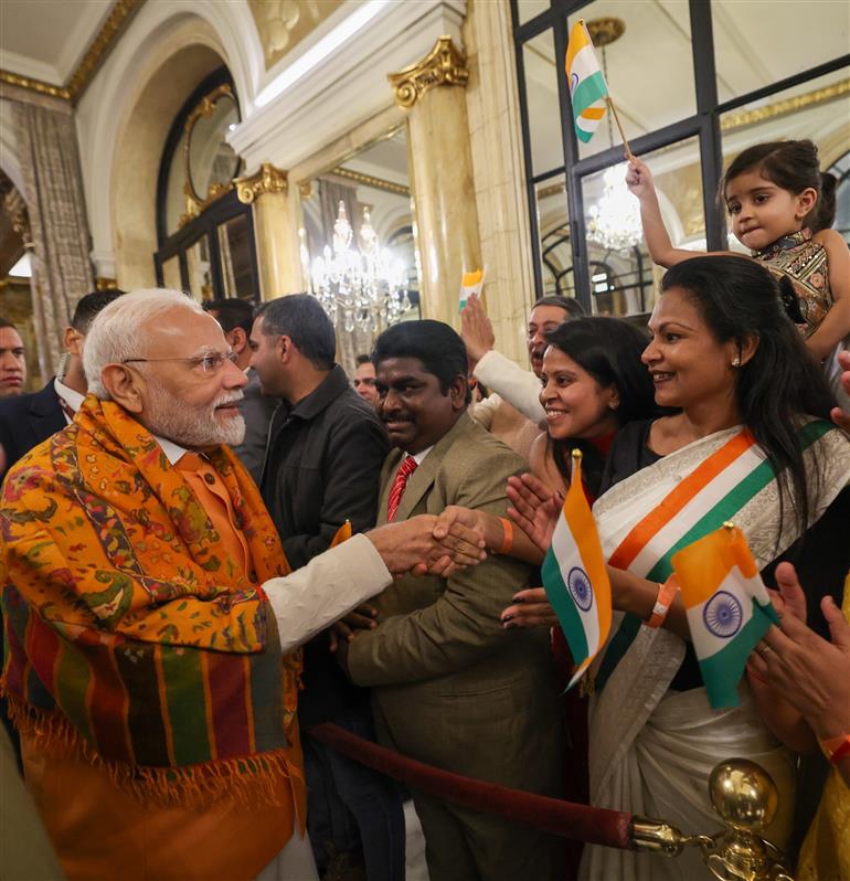 PM receives a rousing welcome by Indian community on his arrival at hotel, in Buenos Aires, Argentina on July 04, 2025.