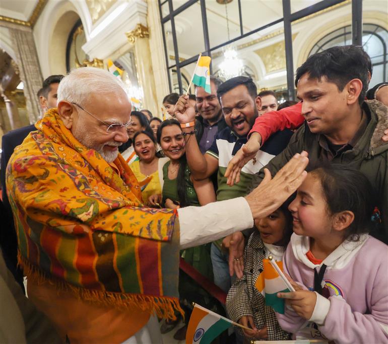 PM receives a rousing welcome by Indian community on his arrival at hotel, in Buenos Aires, Argentina on July 04, 2025.