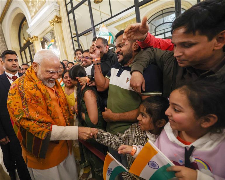 PM receives a rousing welcome by Indian community on his arrival at hotel, in Buenos Aires, Argentina on July 04, 2025.