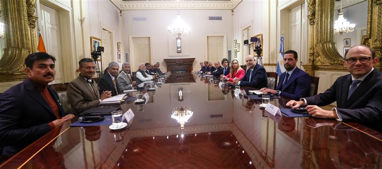 PM holds a delegation level talks with the President of Argentina, Mr. Javier Gerardo Milei at Casa Rosada, in Buenos Aires, Argentina on July 05, 2025.:Prime Minister's Office PM holds a delegation level talks with the President of Argentina, Mr. Javier Gerardo Milei at Casa Rosada, in Buenos Aires, Argentina on July 05, 2025.:Prime Minister