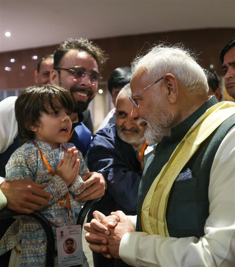 PM receives a rousing welcome by Indian community on his arrival at hotel, in Rio De Janeiro, Brazil on July 05, 2025.:Prime Minister's Office PM receives a rousing welcome by Indian community on his arrival at hotel, in Rio De Janeiro, Brazil on July 05, 2025.:Prime Minister