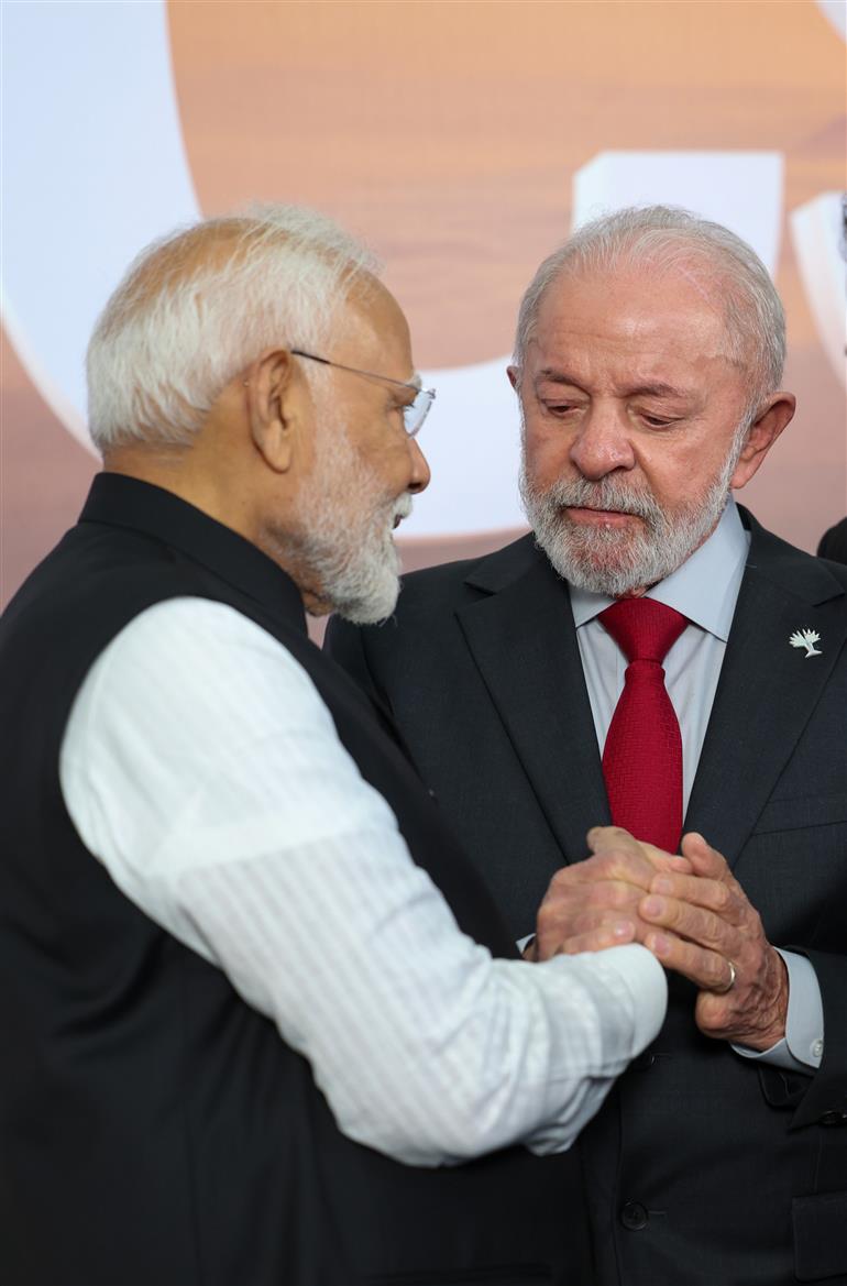 PM meets the President of Brazil, Mr. Luiz Inacio Lula da Silva on the sidelines of the 17th BRICS Summit in Rio de Janeiro, Brazil on July 06, 2025.