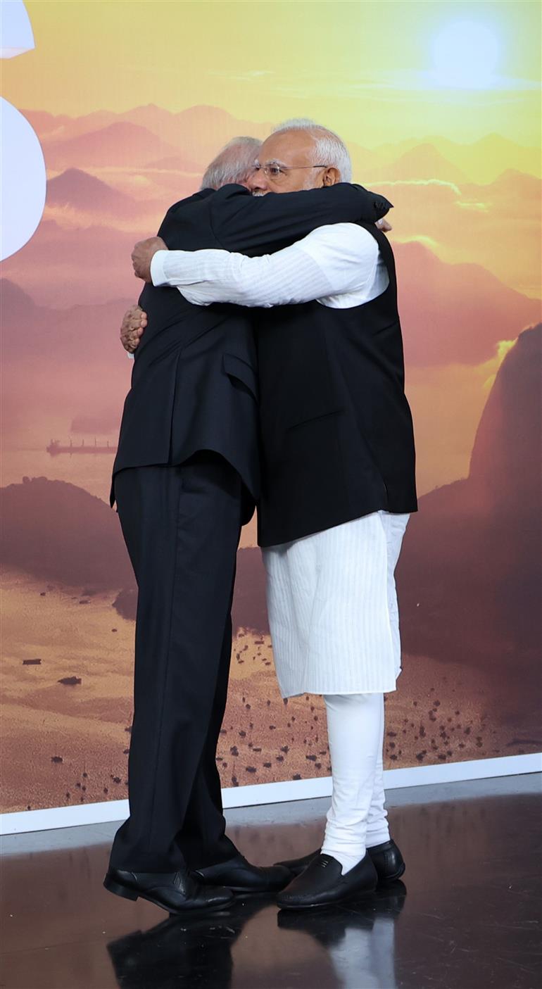 PM meets the President of Brazil, Mr. Luiz Inacio Lula da Silva on the sidelines of the 17th BRICS Summit in Rio de Janeiro, Brazil on July 06, 2025.