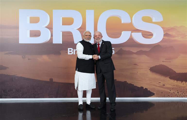 PM meets the President of Brazil, Mr. Luiz Inacio Lula da Silva on the sidelines of the 17th BRICS Summit in Rio de Janeiro, Brazil on July 06, 2025.