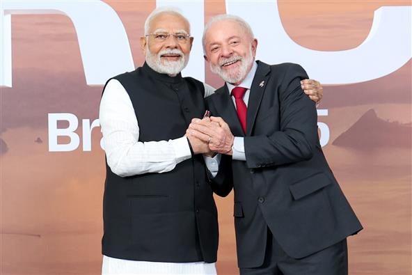 PM meets the President of Brazil, Mr. Luiz Inacio Lula da Silva on the sidelines of the 17th BRICS Summit in Rio de Janeiro, Brazil on July 06, 2025.