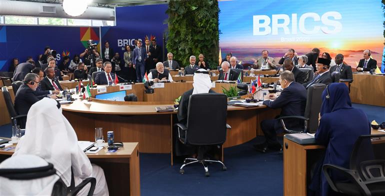 PM addressing the session on ‘Peace and Security and Reform of Global Governance’ on the sidelines of 17th BRICS Summit at Rio De Janeiro, in Brazil on July 06, 2025.