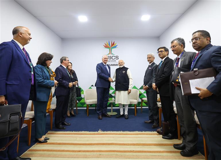 PM holds a bilateral meeting with the President of the Republic of Cuba, Mr. Miguel Díaz-Canel on the sidelines of 17th BRICS Summit at Rio De Janeiro, in Brazil on July 06, 2025.:Prime Minister's Office PM holds a bilateral meeting with the President of the Republic of Cuba, Mr. Miguel Díaz-Canel on the sidelines of 17th BRICS Summit at Rio De Janeiro, in Brazil on July 06, 2025.:Prime Minister