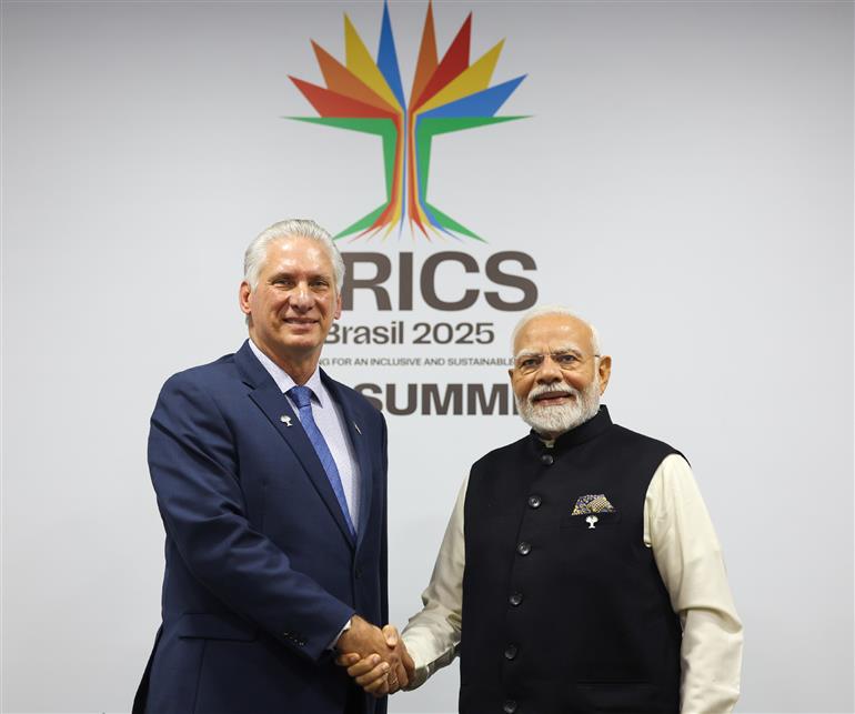 PM holds a bilateral meeting with the President of the Republic of Cuba, Mr. Miguel Díaz-Canel on the sidelines of 17th BRICS Summit at Rio De Janeiro, in Brazil on July 06, 2025.