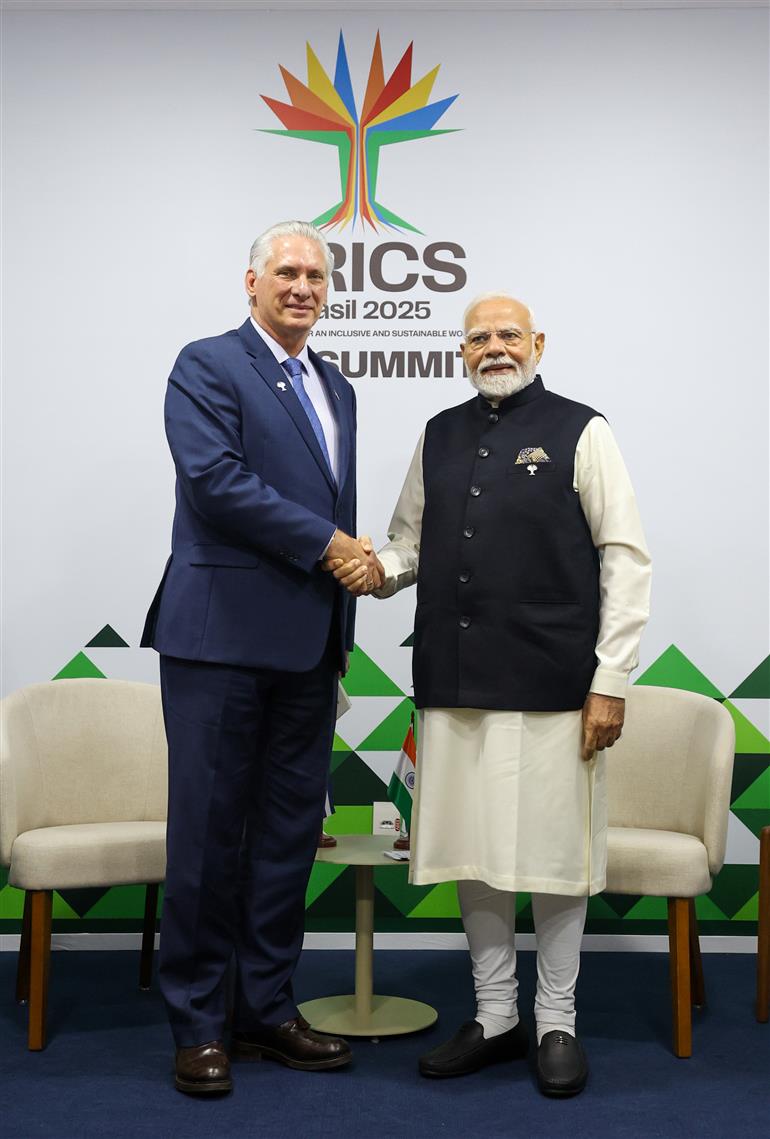 PM holds a bilateral meeting with the President of the Republic of Cuba, Mr. Miguel Díaz-Canel on the sidelines of 17th BRICS Summit at Rio De Janeiro, in Brazil on July 06, 2025.