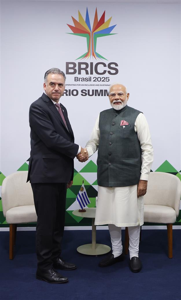 PM holds a bilateral meeting with the President of Uruguay, Mr. Yamandú Orsi on the sidelines of 17th BRICS Summit at Rio De Janeiro, in Brazil on July 07, 2025.