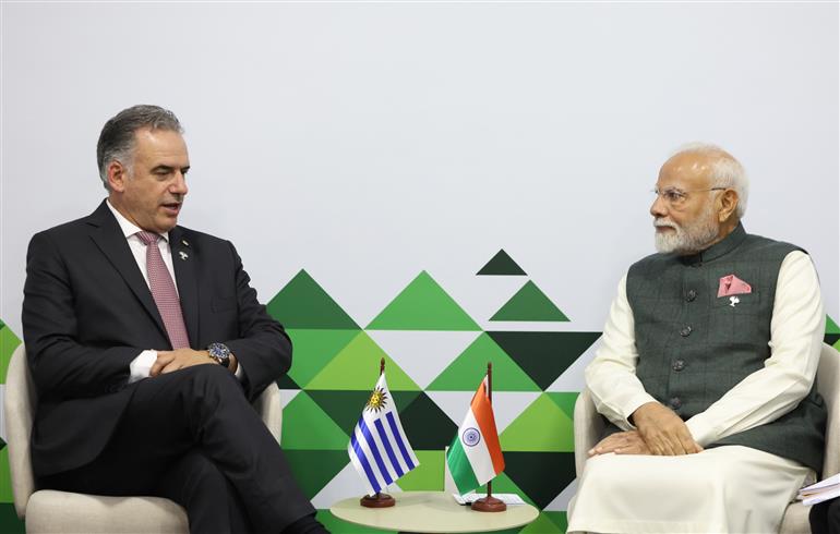 PM holds a bilateral meeting with the President of Uruguay, Mr. Yamandú Orsi on the sidelines of 17th BRICS Summit at Rio De Janeiro, in Brazil on July 07, 2025.