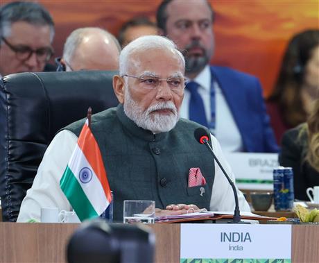 PM addressing the session on ‘Environment, COP 30 and Global Health’ on the sidelines of 17th BRICS Summit at Rio De Janeiro, in Brazil on July 07, 2025.