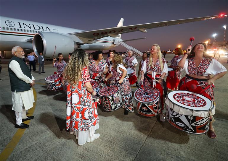 PM arrives at Brasilia airport during his State Visit after attending the 17th BRICS Summit held in Rio De Janeiro at Brasília, in Brazil on July 07, 2025.