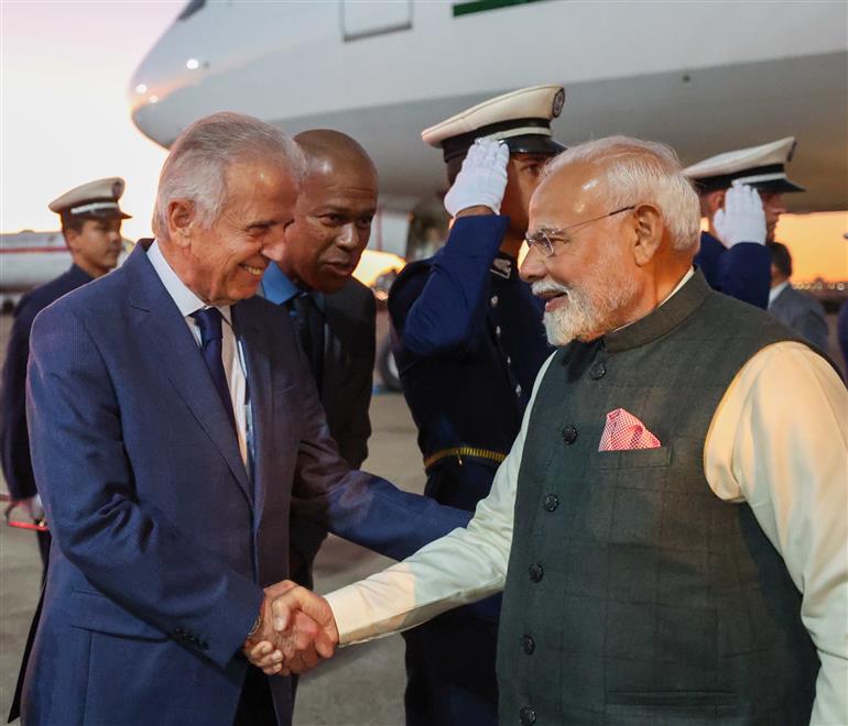 PM arrives at Brasilia airport during his State Visit after attending the 17th BRICS Summit held in Rio De Janeiro at Brasília, in Brazil on July 07, 2025.