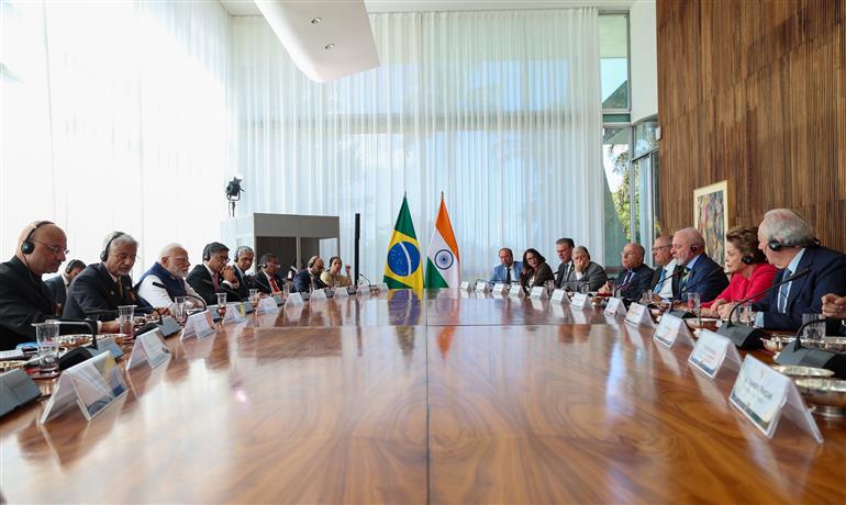PM holds a delegation level talks with the President of Brazil, Mr. Luiz Inácio Lula da Silva on the broadening of the Strategic Partnership between India and Brazil at Brasília, in Brazil on July 08, 2025.:Prime Minister's Office PM holds a delegation level talks with the President of Brazil, Mr. Luiz Inácio Lula da Silva on the broadening of the Strategic Partnership between India and Brazil at Brasília, in Brazil on July 08, 2025.:Prime Minister
