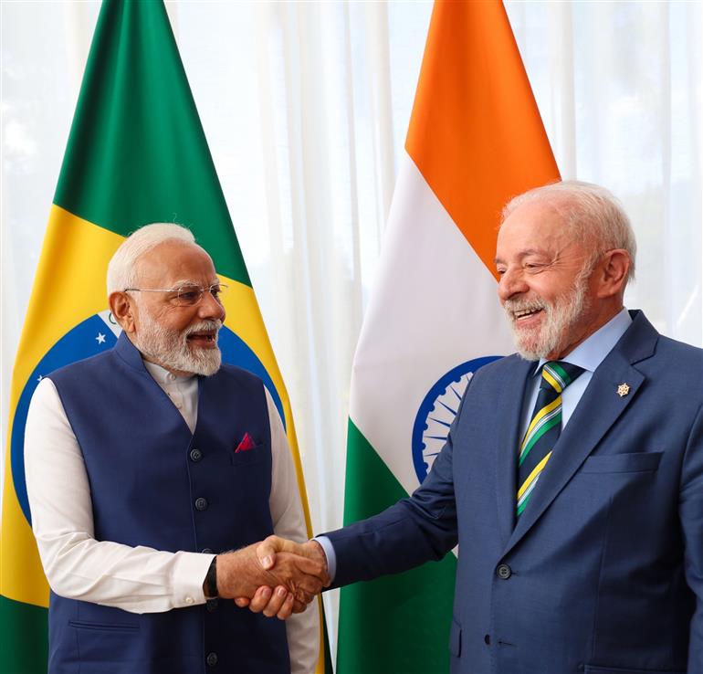 PM holds a fruitful talks with the President of Brazil, Mr. Luiz Inácio Lula da Silva on the India - Brazil friendship for deepen trade ties and also diversify bilateral trade between both countries at Brasília, in Brazil on July 08, 2025.:Prime Minister's Office PM holds a fruitful talks with the President of Brazil, Mr. Luiz Inácio Lula da Silva on the India - Brazil friendship for deepen trade ties and also diversify bilateral trade between both countries at Brasília, in Brazil on July 08, 2025.:Prime Minister
