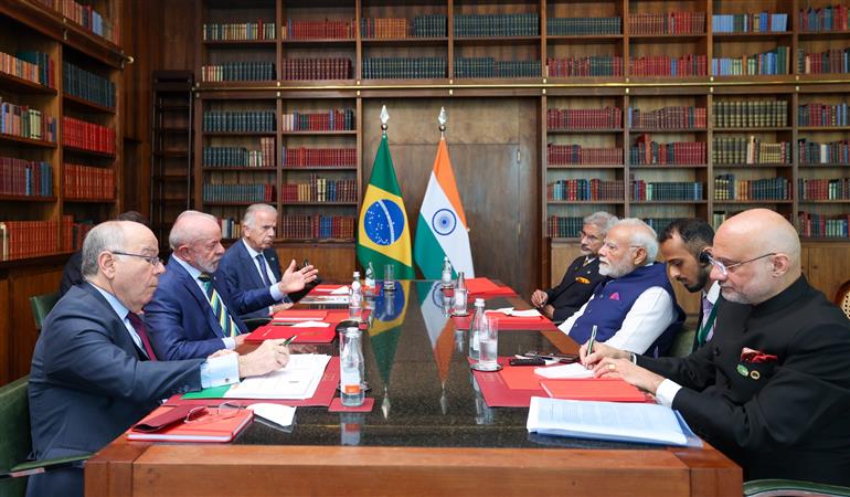 PM holds a fruitful talks with the President of Brazil, Mr. Luiz Inácio Lula da Silva on the India - Brazil friendship for deepen trade ties and also diversify bilateral trade between both countries at Brasília, in Brazil on July 08, 2025.:Prime Minister's Office PM holds a fruitful talks with the President of Brazil, Mr. Luiz Inácio Lula da Silva on the India - Brazil friendship for deepen trade ties and also diversify bilateral trade between both countries at Brasília, in Brazil on July 08, 2025.:Prime Minister