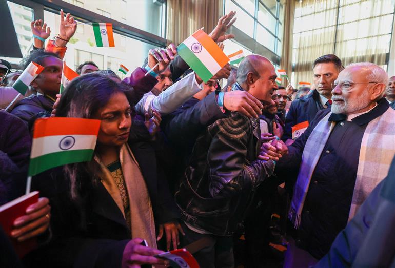 PM receives warm welcome by the Indian community at Windhoek, in Namibia on July 09, 2025.:Prime Minister's Office PM receives warm welcome by the Indian community at Windhoek, in Namibia on July 09, 2025.:Prime Minister