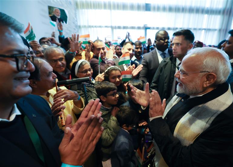 PM receives warm welcome by the Indian community at Windhoek, in Namibia on July 09, 2025.:Prime Minister's Office PM receives warm welcome by the Indian community at Windhoek, in Namibia on July 09, 2025.:Prime Minister