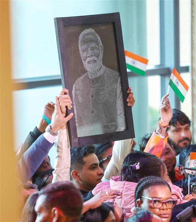 PM receives warm welcome by the Indian community at Windhoek, in Namibia on July 09, 2025.