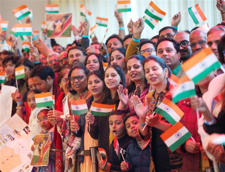 PM receives warm welcome by the Indian community at Windhoek, in Namibia on July 09, 2025.