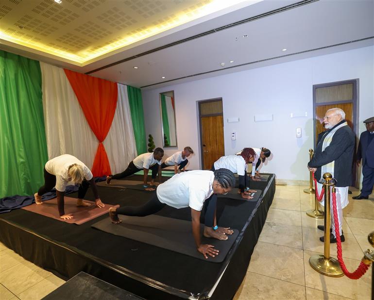PM receives warm welcome by the Indian community at Windhoek, in Namibia on July 09, 2025.