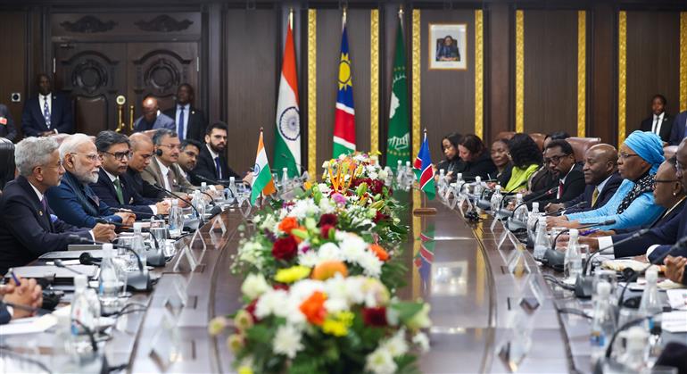 PM attends delegation level talks between India and Namibia at Windhoek, in Namibia on July 09, 2025.:Prime Minister's Office PM attends delegation level talks between India and Namibia at Windhoek, in Namibia on July 09, 2025.:Prime Minister