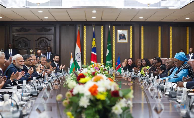 PM attends delegation level talks between India and Namibia at Windhoek, in Namibia on July 09, 2025.:Prime Minister's Office PM attends delegation level talks between India and Namibia at Windhoek, in Namibia on July 09, 2025.:Prime Minister