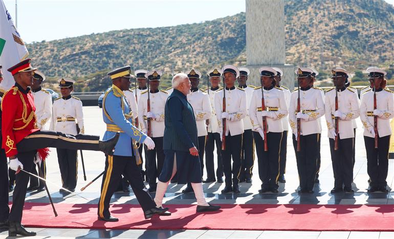 PM receives ceremonial welcome and guard of honour at State House in Windhoek, Namibia on July 09, 2025.:Prime Minister's Office PM receives ceremonial welcome and guard of honour at State House in Windhoek, Namibia on July 09, 2025.:Prime Minister