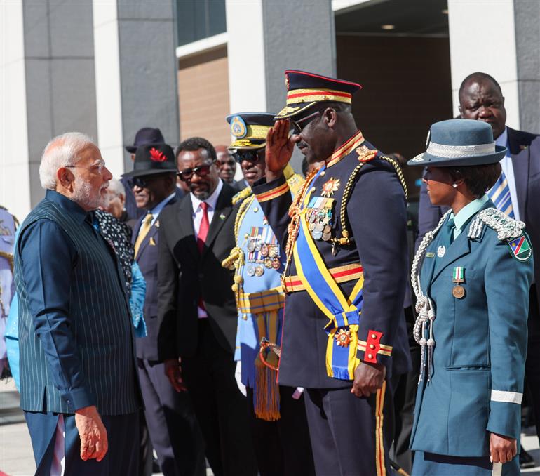 PM receives ceremonial welcome and guard of honour at State House in Windhoek, Namibia on July 09, 2025.:Prime Minister's Office PM receives ceremonial welcome and guard of honour at State House in Windhoek, Namibia on July 09, 2025.:Prime Minister