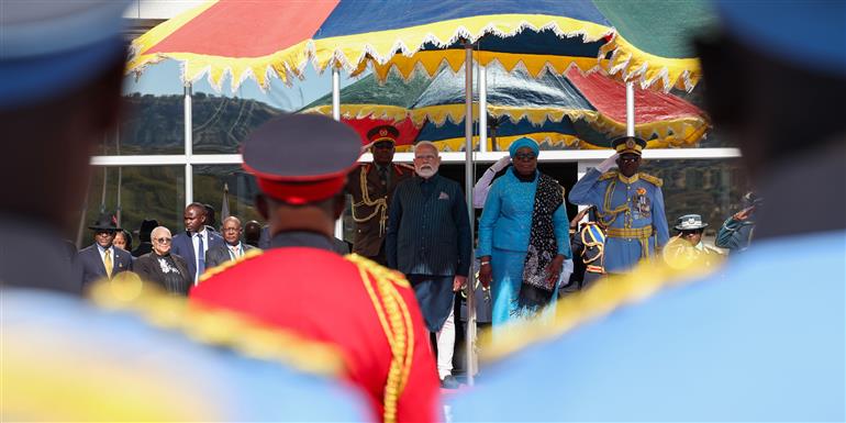 PM receives ceremonial welcome and guard of honour at State House in Windhoek, Namibia on July 09, 2025.:Prime Minister's Office PM receives ceremonial welcome and guard of honour at State House in Windhoek, Namibia on July 09, 2025.:Prime Minister