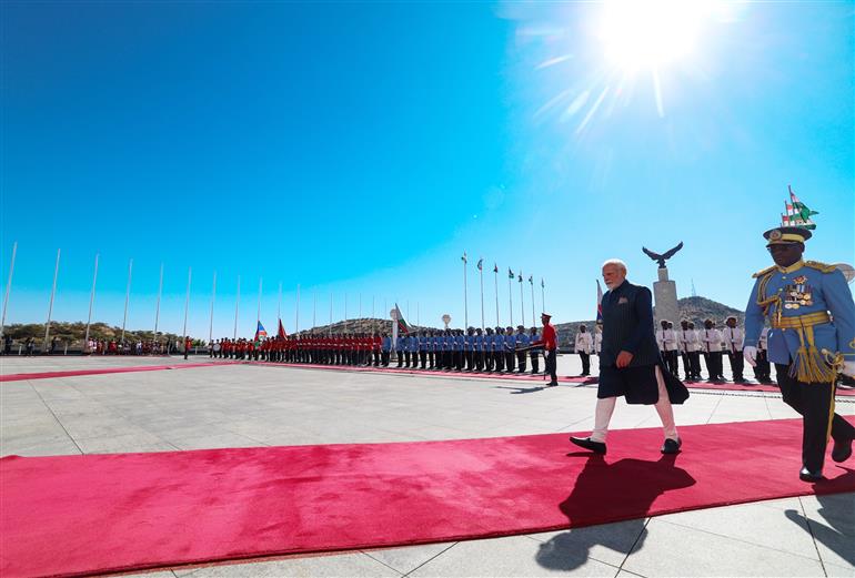 PM receives ceremonial welcome and guard of honour at State House in Windhoek, Namibia on July 09, 2025.:Prime Minister's Office PM receives ceremonial welcome and guard of honour at State House in Windhoek, Namibia on July 09, 2025.:Prime Minister