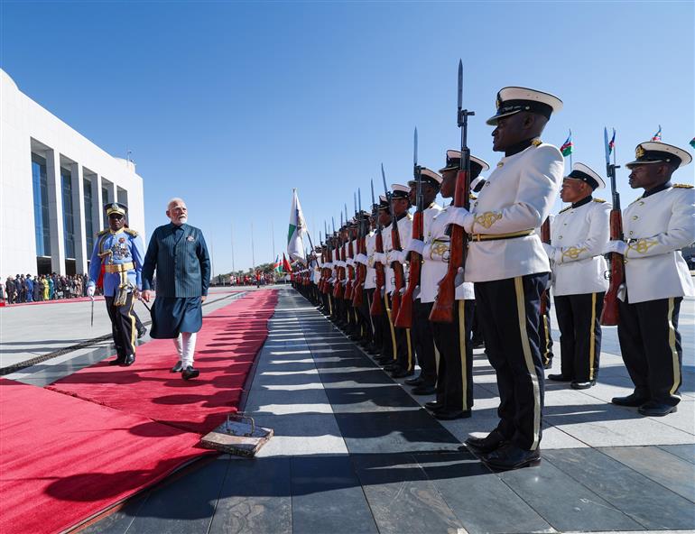 PM receives ceremonial welcome and guard of honour at State House in Windhoek, Namibia on July 09, 2025.:Prime Minister's Office PM receives ceremonial welcome and guard of honour at State House in Windhoek, Namibia on July 09, 2025.:Prime Minister