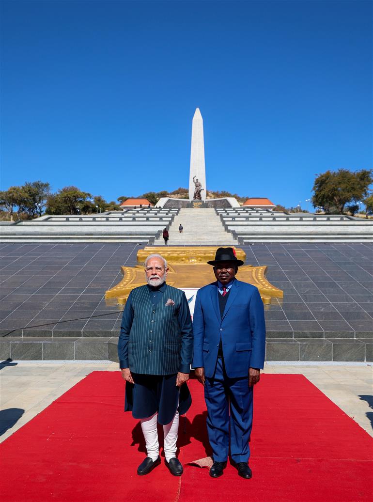 PM laying wreath at the national war memorial ‘Heroes’ Acre’ in Windhoek, Namibia on July 09, 2025.:Prime Minister's Office PM laying wreath at the national war memorial ‘Heroes’ Acre’ in Windhoek, Namibia on July 09, 2025.:Prime Minister