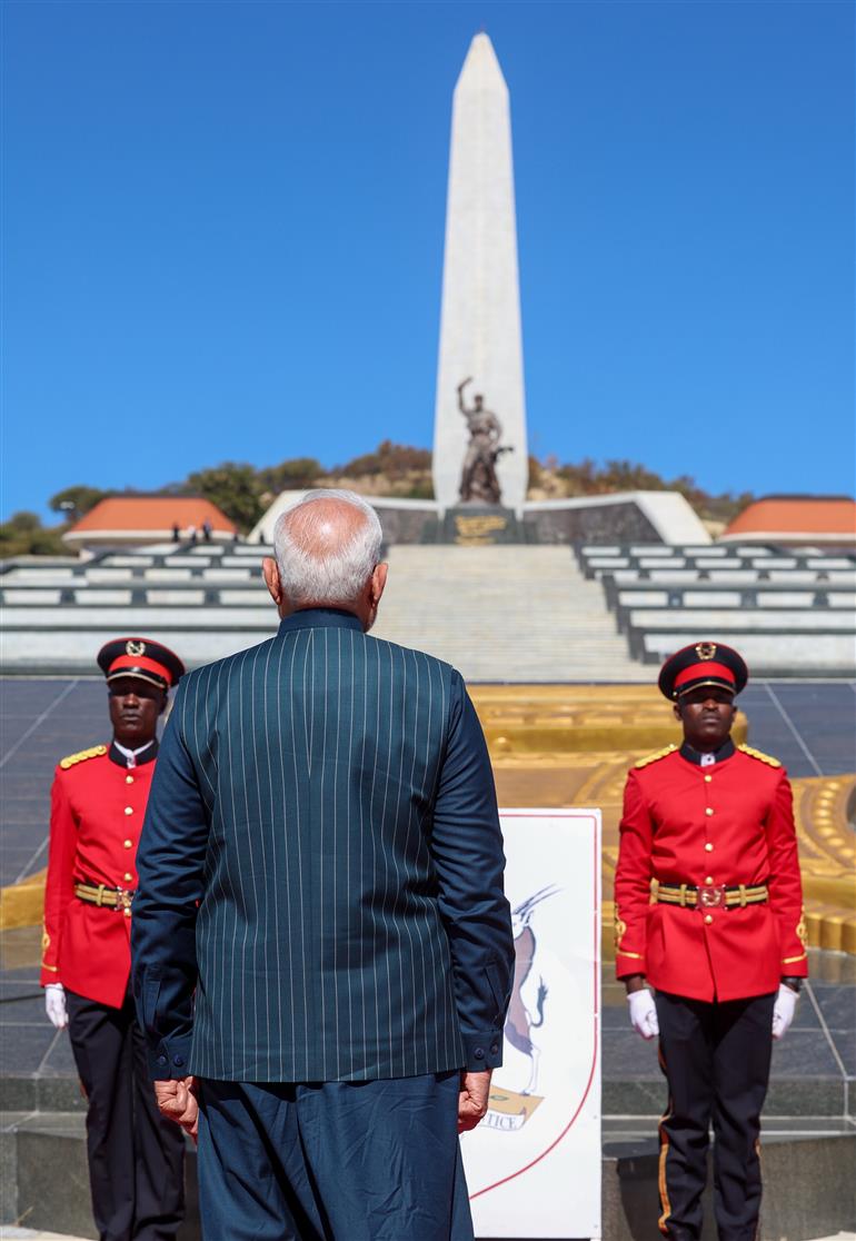 PM laying wreath at the national war memorial ‘Heroes’ Acre’ in Windhoek, Namibia on July 09, 2025.:Prime Minister's Office PM laying wreath at the national war memorial ‘Heroes’ Acre’ in Windhoek, Namibia on July 09, 2025.:Prime Minister