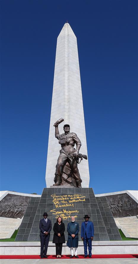 PM laying wreath at the national war memorial ‘Heroes’ Acre’ in Windhoek, Namibia on July 09, 2025.:Prime Minister's Office PM laying wreath at the national war memorial ‘Heroes’ Acre’ in Windhoek, Namibia on July 09, 2025.:Prime Minister