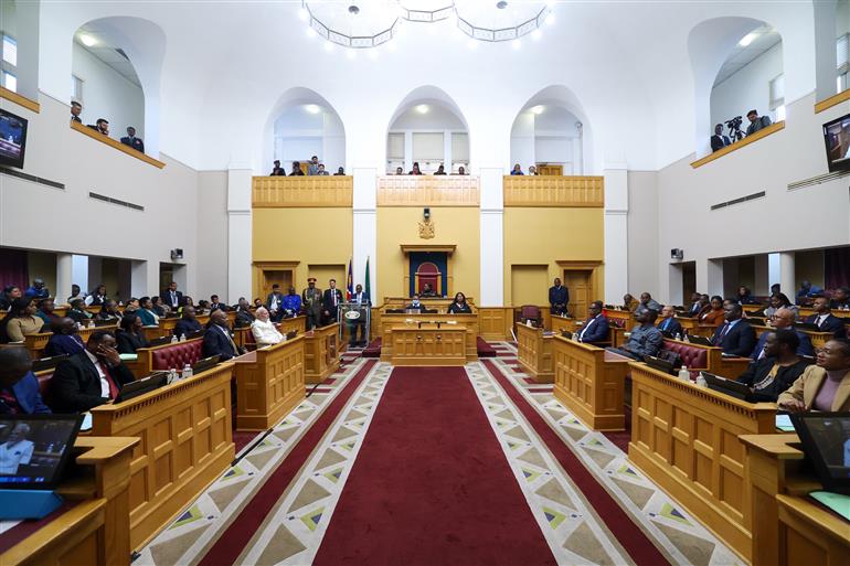 PM receives a rousing welcome along with standing ovation upon his arrival at the Joint Session of the Parliament of the Republic of Namibia at Windhoek, in Namibia on July 09, 2025.:Prime Minister's Office PM receives a rousing welcome along with standing ovation upon his arrival at the Joint Session of the Parliament of the Republic of Namibia at Windhoek, in Namibia on July 09, 2025.:Prime Minister