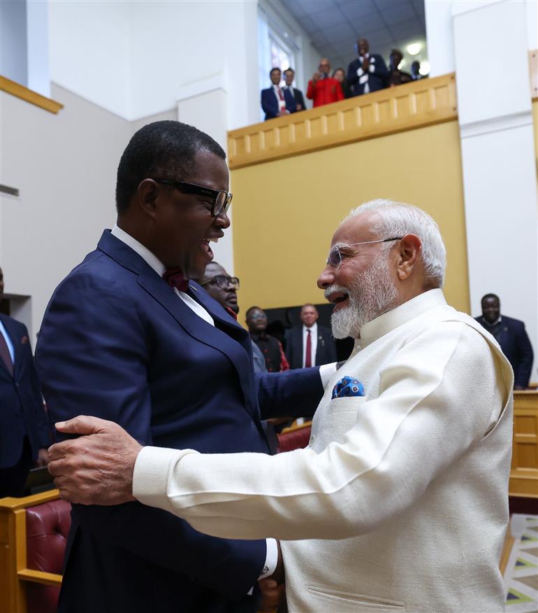 PM receives a rousing welcome along with standing ovation upon his arrival at the Joint Session of the Parliament of the Republic of Namibia at Windhoek, in Namibia on July 09, 2025.:Prime Minister's Office PM receives a rousing welcome along with standing ovation upon his arrival at the Joint Session of the Parliament of the Republic of Namibia at Windhoek, in Namibia on July 09, 2025.:Prime Minister