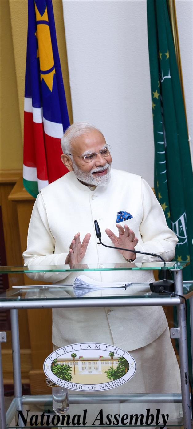 PM addressing the Joint Session of the Parliament of the Republic of Namibia at Windhoek, in Namibia on July 09, 2025.:Prime Minister's Office PM addressing the Joint Session of the Parliament of the Republic of Namibia at Windhoek, in Namibia on July 09, 2025.:Prime Minister