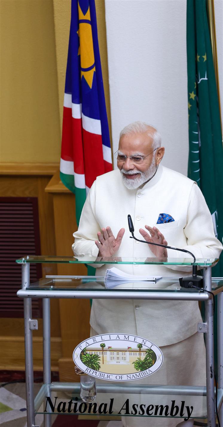 PM addressing the Joint Session of the Parliament of the Republic of Namibia at Windhoek, in Namibia on July 09, 2025.:Prime Minister's Office PM addressing the Joint Session of the Parliament of the Republic of Namibia at Windhoek, in Namibia on July 09, 2025.:Prime Minister