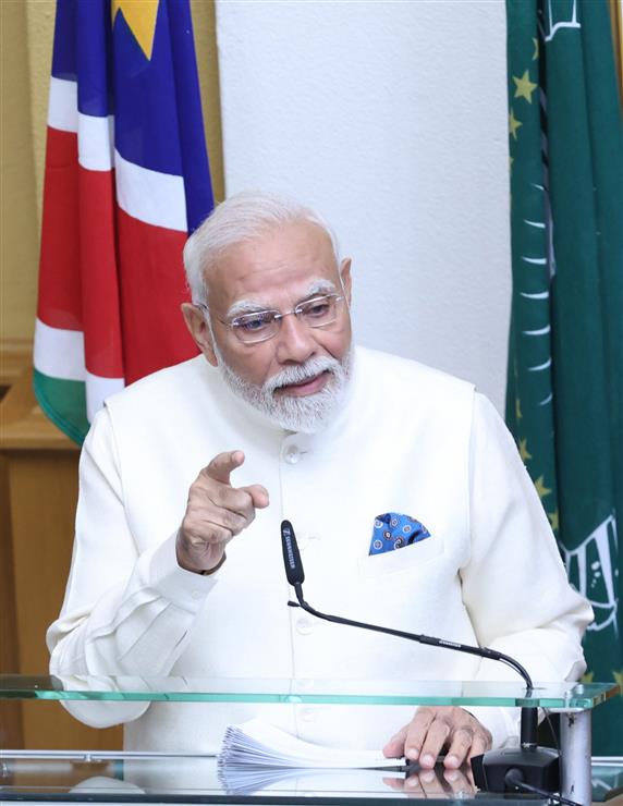 PM addressing the Joint Session of the Parliament of the Republic of Namibia at Windhoek, in Namibia on July 09, 2025.:Prime Minister's Office PM addressing the Joint Session of the Parliament of the Republic of Namibia at Windhoek, in Namibia on July 09, 2025.:Prime Minister