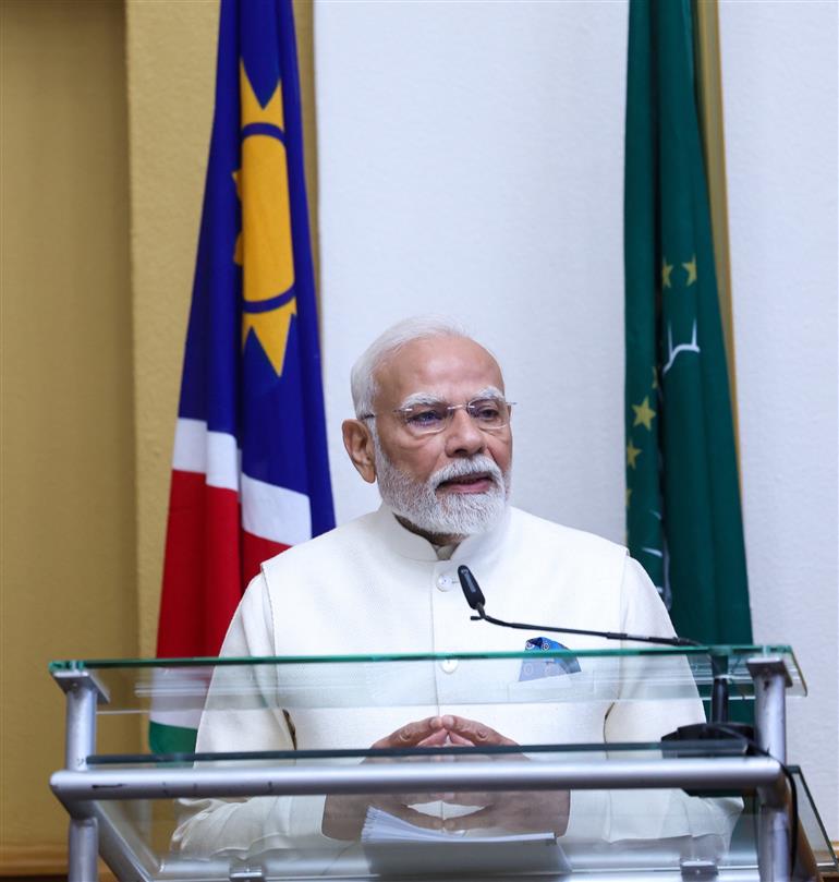 PM addressing the Joint Session of the Parliament of the Republic of Namibia at Windhoek, in Namibia on July 09, 2025.:Prime Minister's Office PM addressing the Joint Session of the Parliament of the Republic of Namibia at Windhoek, in Namibia on July 09, 2025.:Prime Minister