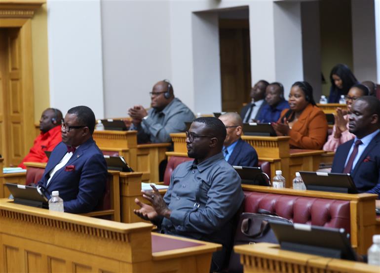 Gathering at the Joint Session of the Parliament of the Republic of Namibia at Windhoek, in Namibia on July 09, 2025. PM addressing the Session.:Prime Minister's Office Gathering at the Joint Session of the Parliament of the Republic of Namibia at Windhoek, in Namibia on July 09, 2025. PM addressing the Session.:Prime Minister