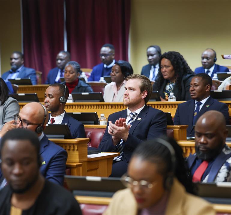 Gathering at the Joint Session of the Parliament of the Republic of Namibia at Windhoek, in Namibia on July 09, 2025. PM addressing the Session.:Prime Minister's Office Gathering at the Joint Session of the Parliament of the Republic of Namibia at Windhoek, in Namibia on July 09, 2025. PM addressing the Session.:Prime Minister