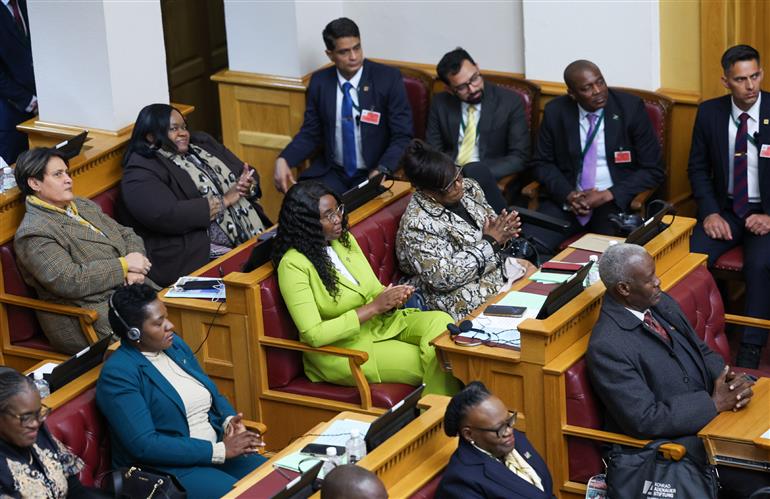 Gathering at the Joint Session of the Parliament of the Republic of Namibia at Windhoek, in Namibia on July 09, 2025. PM addressing the Session.:Prime Minister's Office Gathering at the Joint Session of the Parliament of the Republic of Namibia at Windhoek, in Namibia on July 09, 2025. PM addressing the Session.:Prime Minister