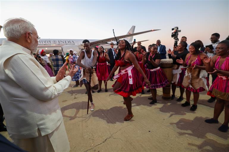 PM emplanes from Namibia to Delhi after completing his successful and productive five-nation visit on July 09, 2025.:Prime Minister's Office PM emplanes from Namibia to Delhi after completing his successful and productive five-nation visit on July 09, 2025.:Prime Minister