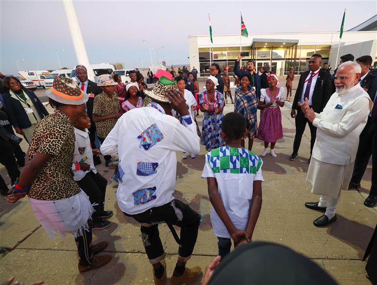 PM emplanes from Namibia to Delhi after completing his successful and productive five-nation visit on July 09, 2025.:Prime Minister's Office PM emplanes from Namibia to Delhi after completing his successful and productive five-nation visit on July 09, 2025.:Prime Minister