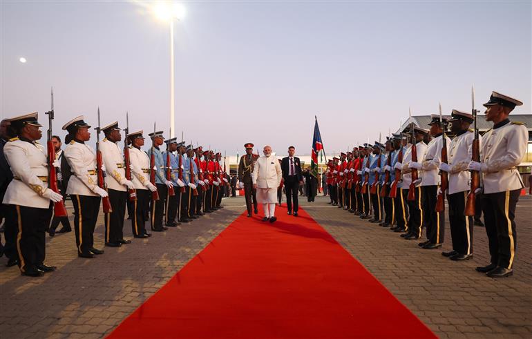 PM emplanes from Namibia to Delhi after completing his successful and productive five-nation visit on July 09, 2025.:Prime Minister's Office PM emplanes from Namibia to Delhi after completing his successful and productive five-nation visit on July 09, 2025.:Prime Minister