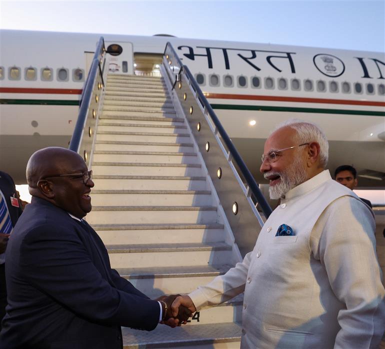 PM emplanes from Namibia to Delhi after completing his successful and productive five-nation visit on July 09, 2025.