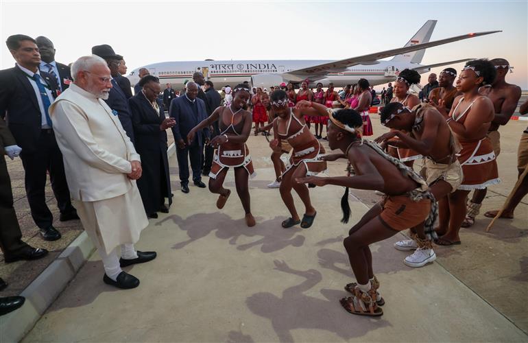 PM emplanes from Namibia to Delhi after completing his successful and productive five-nation visit on July 09, 2025.